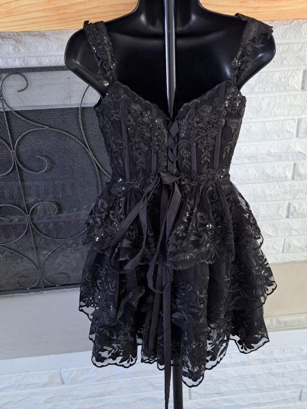 Gothic Women's Mini Dress Black Size 6 Boning Corset Tulle Fairy Whimsygoth - Picture 4 of 12